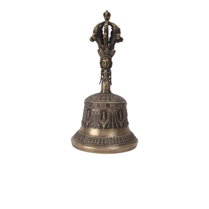 Bronze bell with measurements on a white background