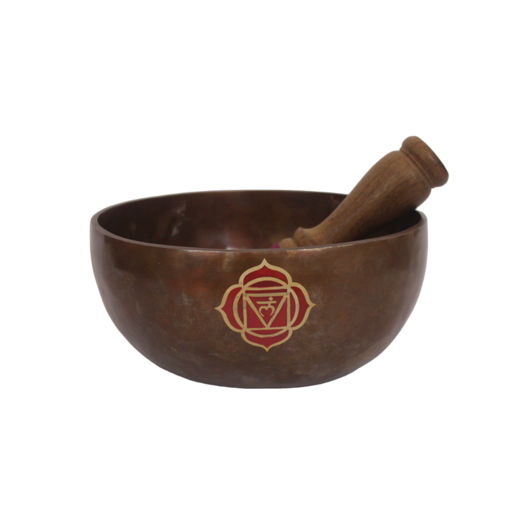 Tibetan singing bowl with a chakra symbol on a white background