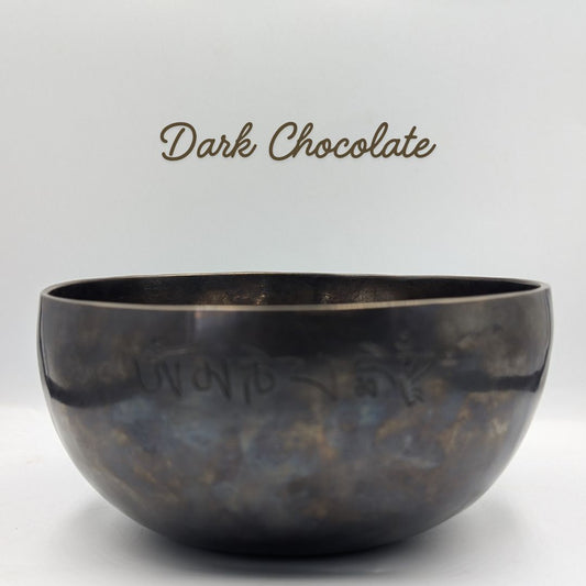 Dark chocolate-colored bowl on a white background with 'Dark Chocolate' text.