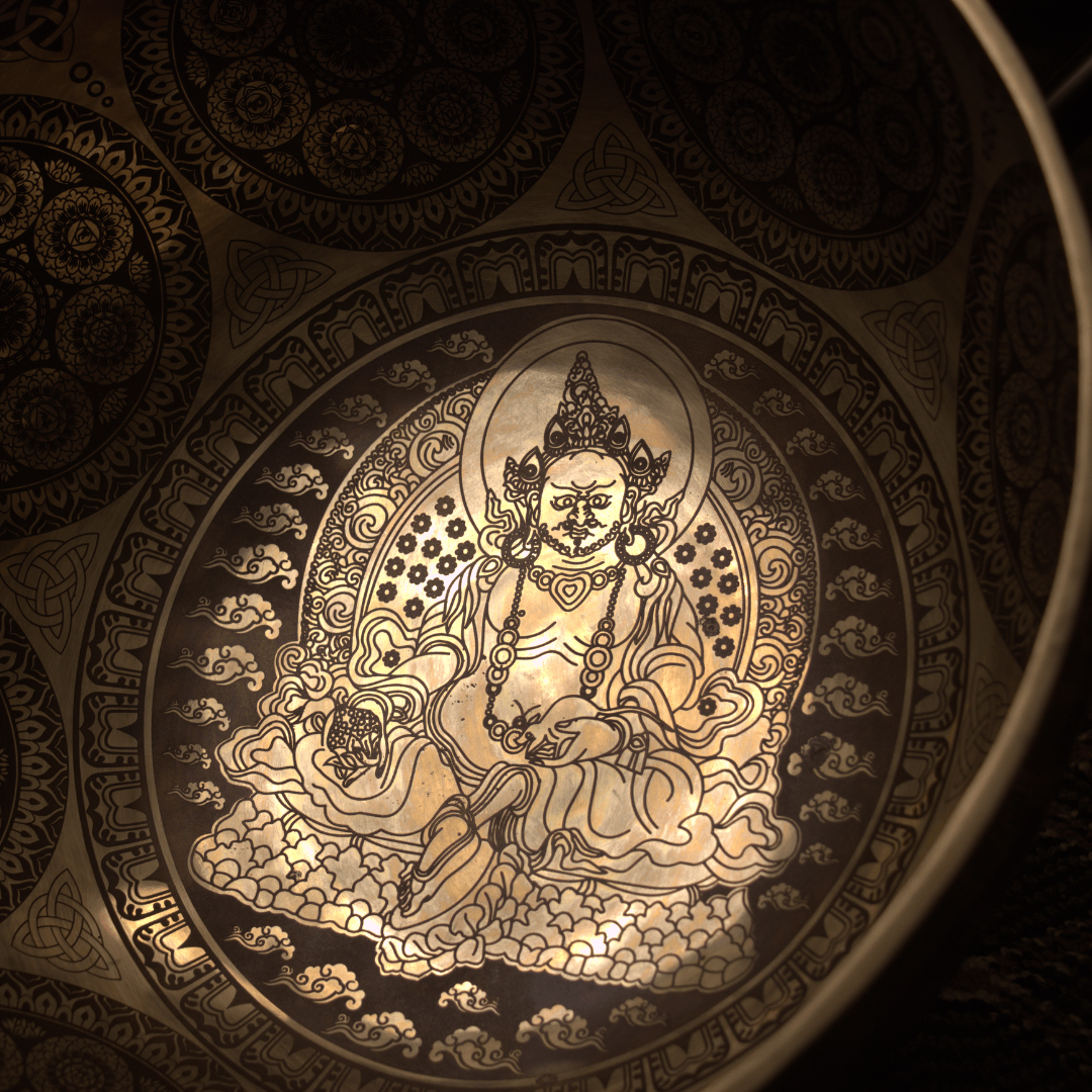 Decorative plate with a central figure surrounded by intricate patterns