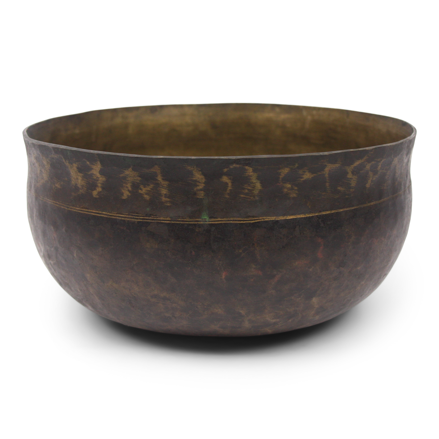 Bronze bowl with a textured surface on a white background