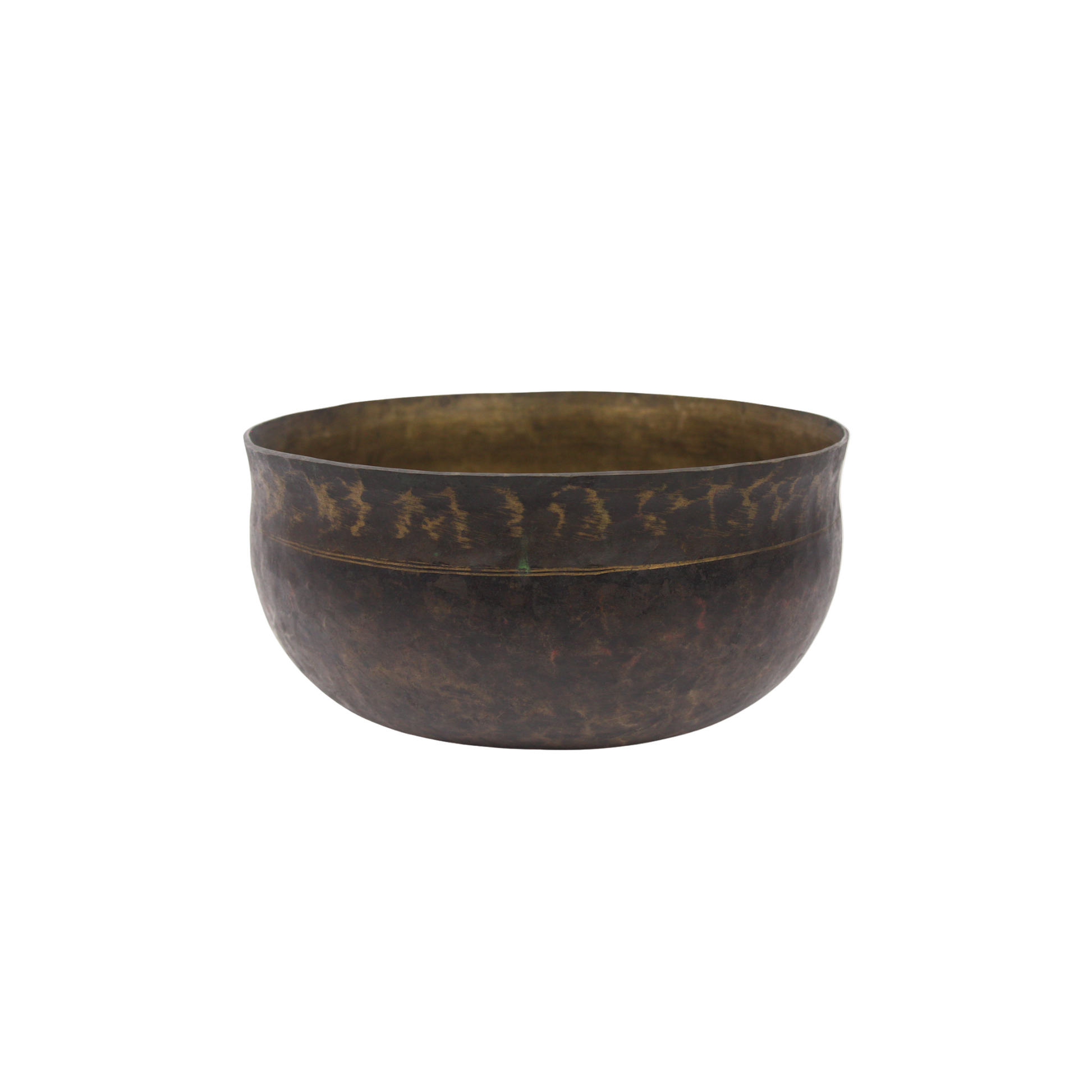 Bronze bowl with textured surface on a white background