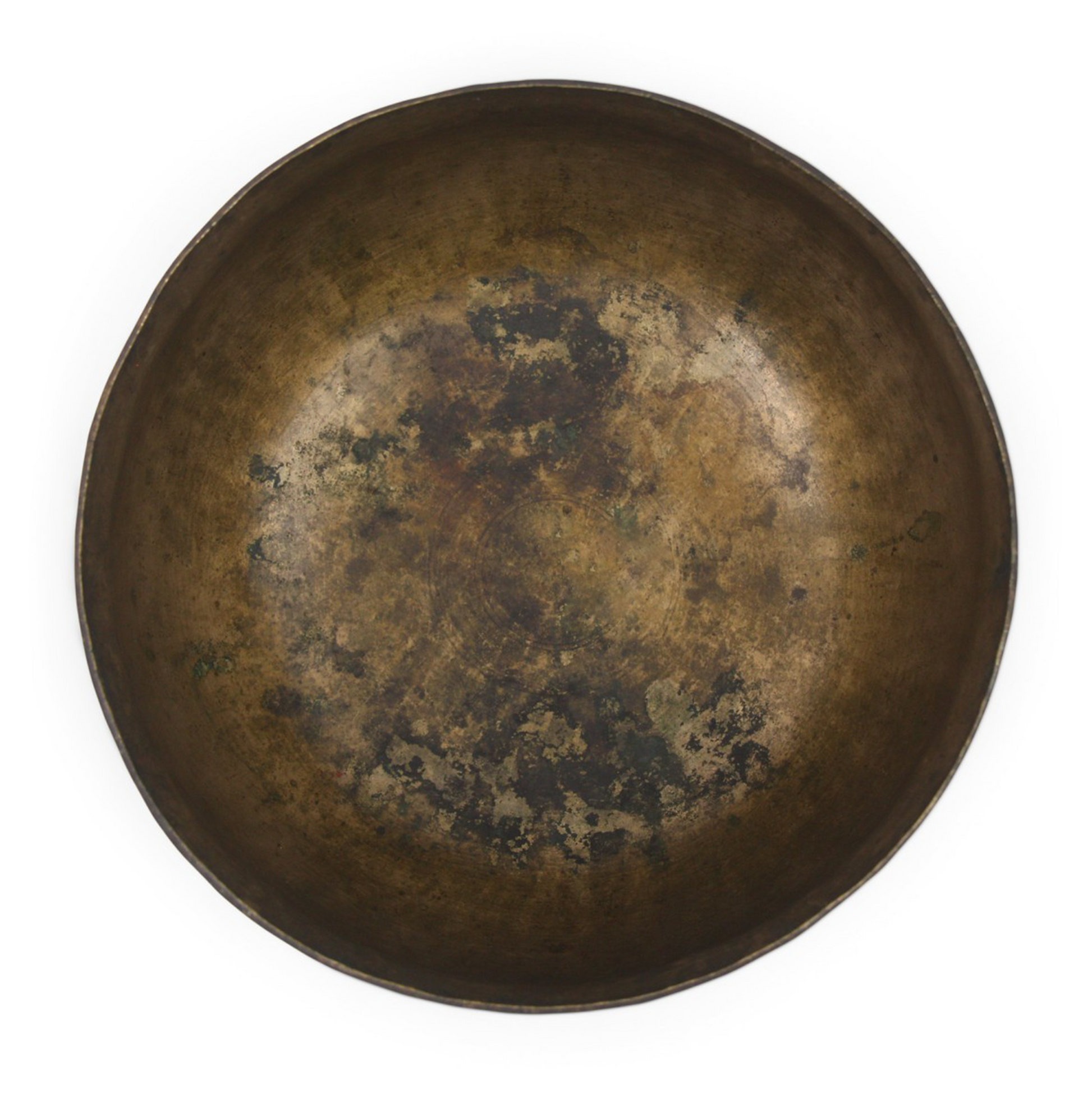 Bronze bowl with a patina on a white background
