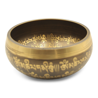 Decorative bowl with gold text on a white background