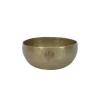 Brass bowl with dimensions labeled on a white background
