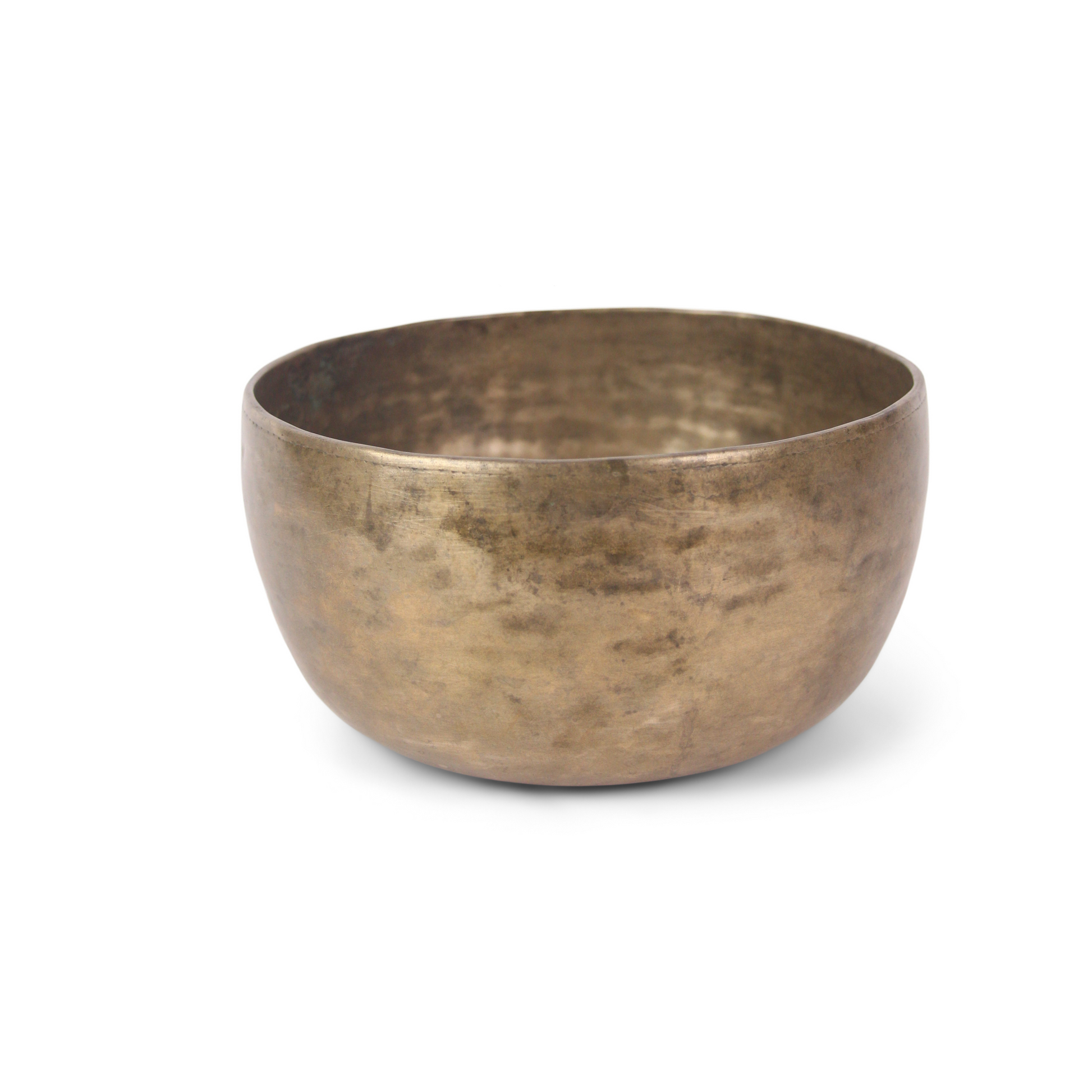 Bronze bowl with dimensions labeled on a white background