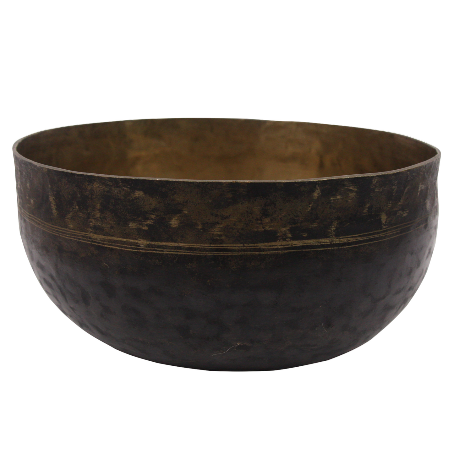 Bronze bowl with a textured surface on a white background